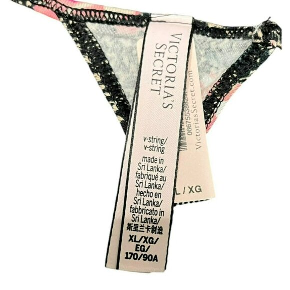 Victorias Secret Cotton V-String Thong‎ Panty XL Sexy VS NWT Floral Black - Picture 3 of 6